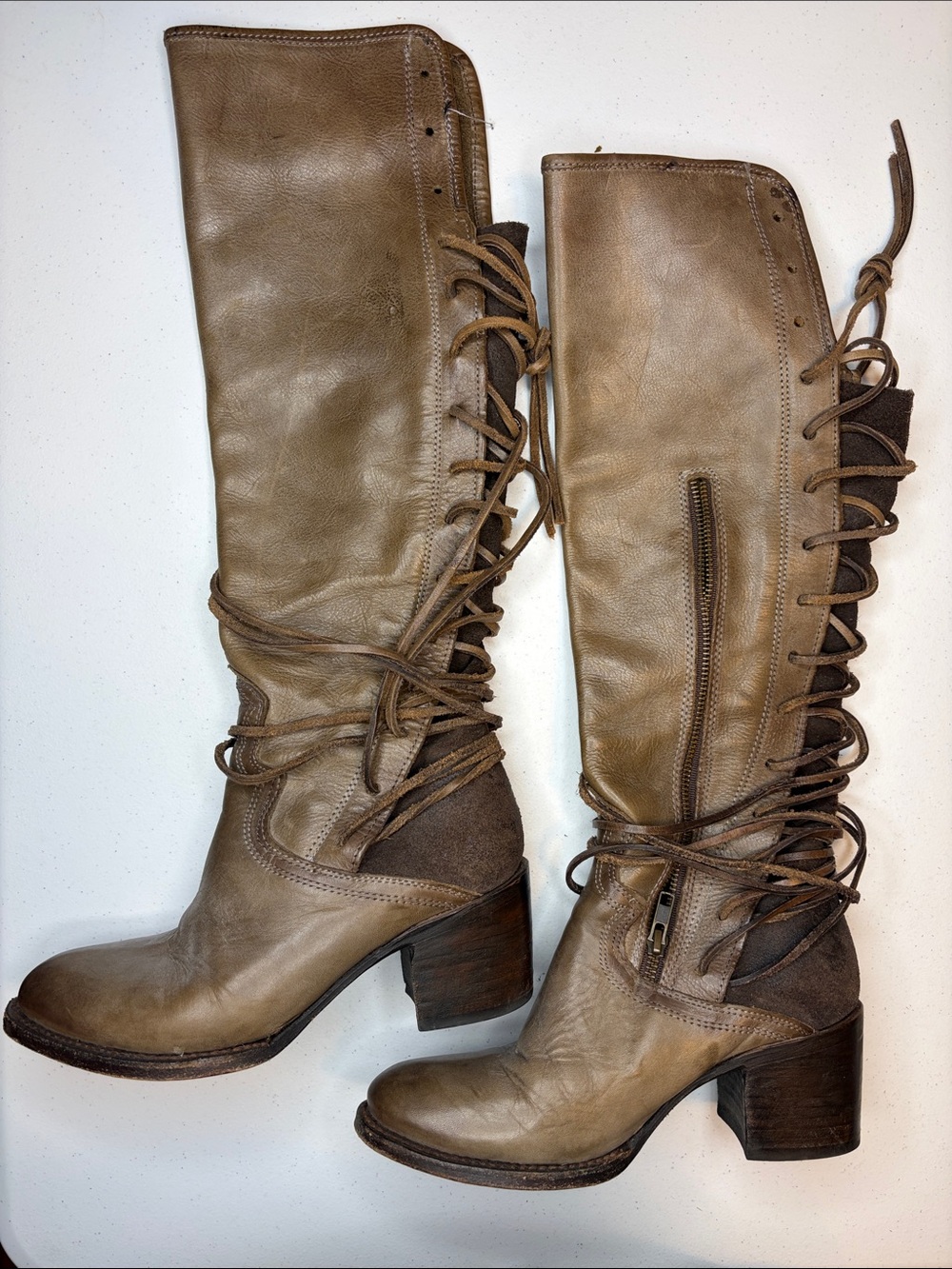 Freebird by Steven COAL Tall Leather Lace Up Boots Size 8